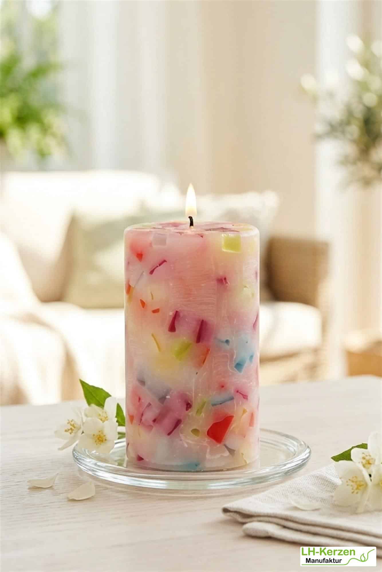 Bunte Wachswürfelkerze "Farbenfreude", handgefertigte Wachscrackerkerze personalisierbar