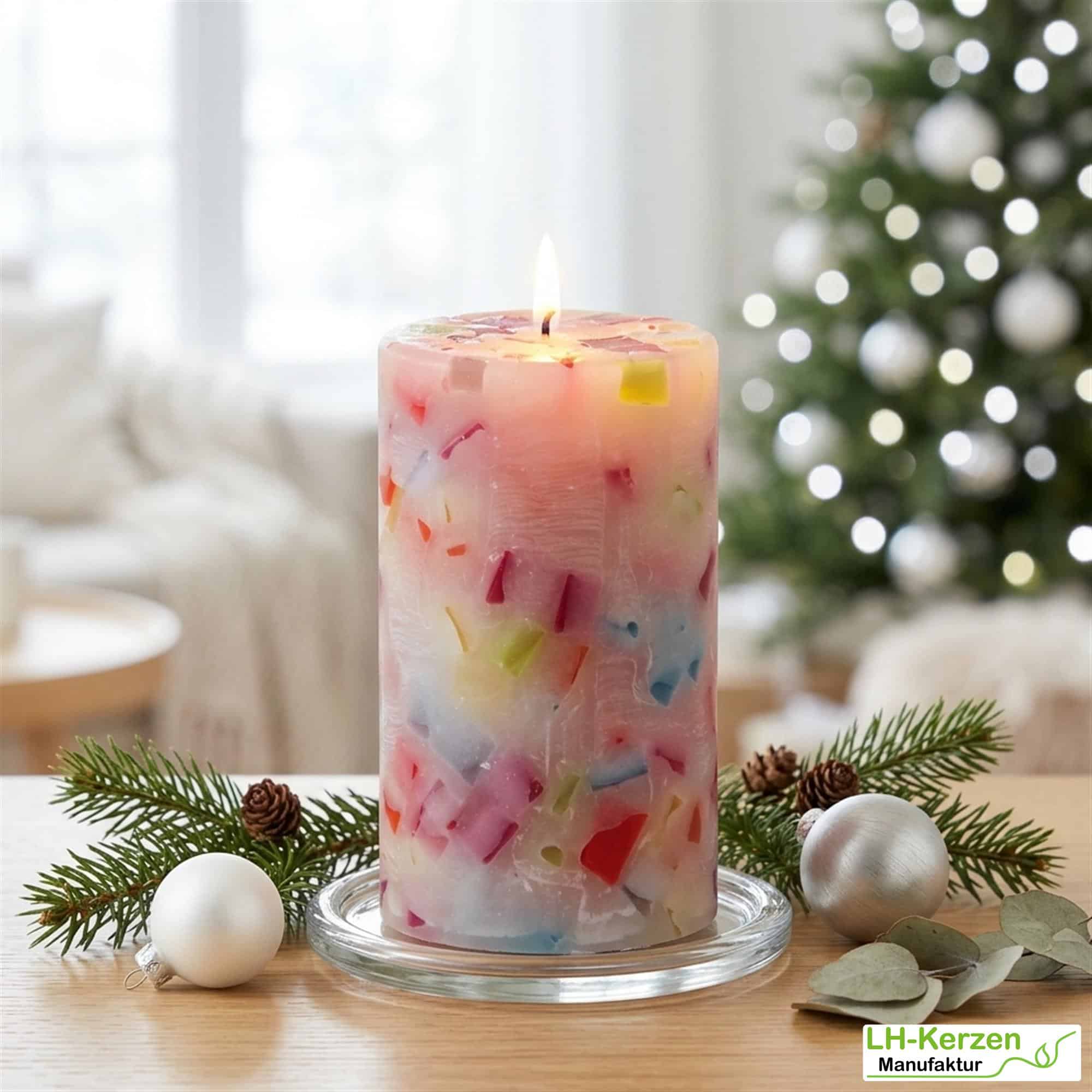 Bunte Wachswürfelkerze "Farbenfreude", handgefertigte Wachscrackerkerze personalisierbar