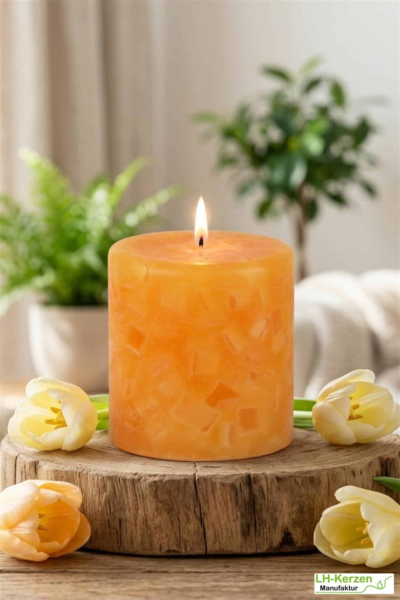 Gelbe Wachswürfelkerze "Sonnenstrahl", handgefertigte Wachscrackerkerze personalisierbar